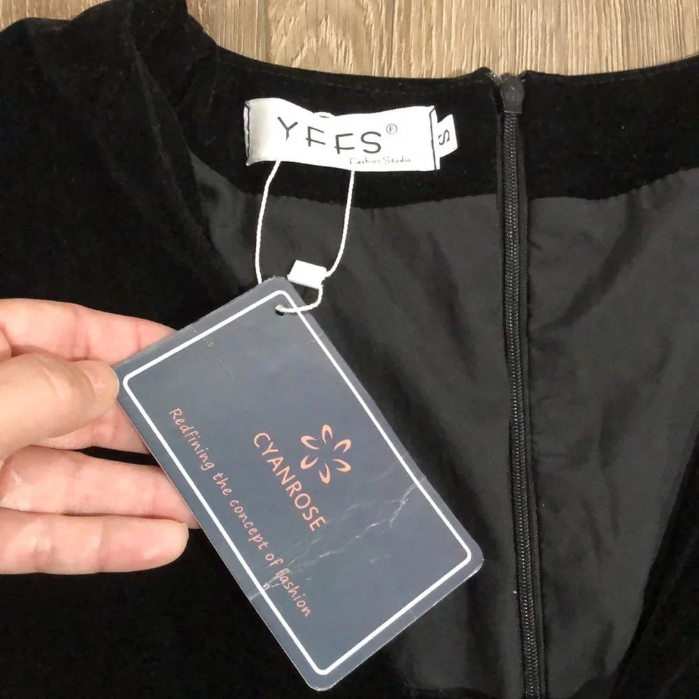 NWT - YFFS Cyanrose Velvet Peplum Mini Dress - Picture 3 of 13